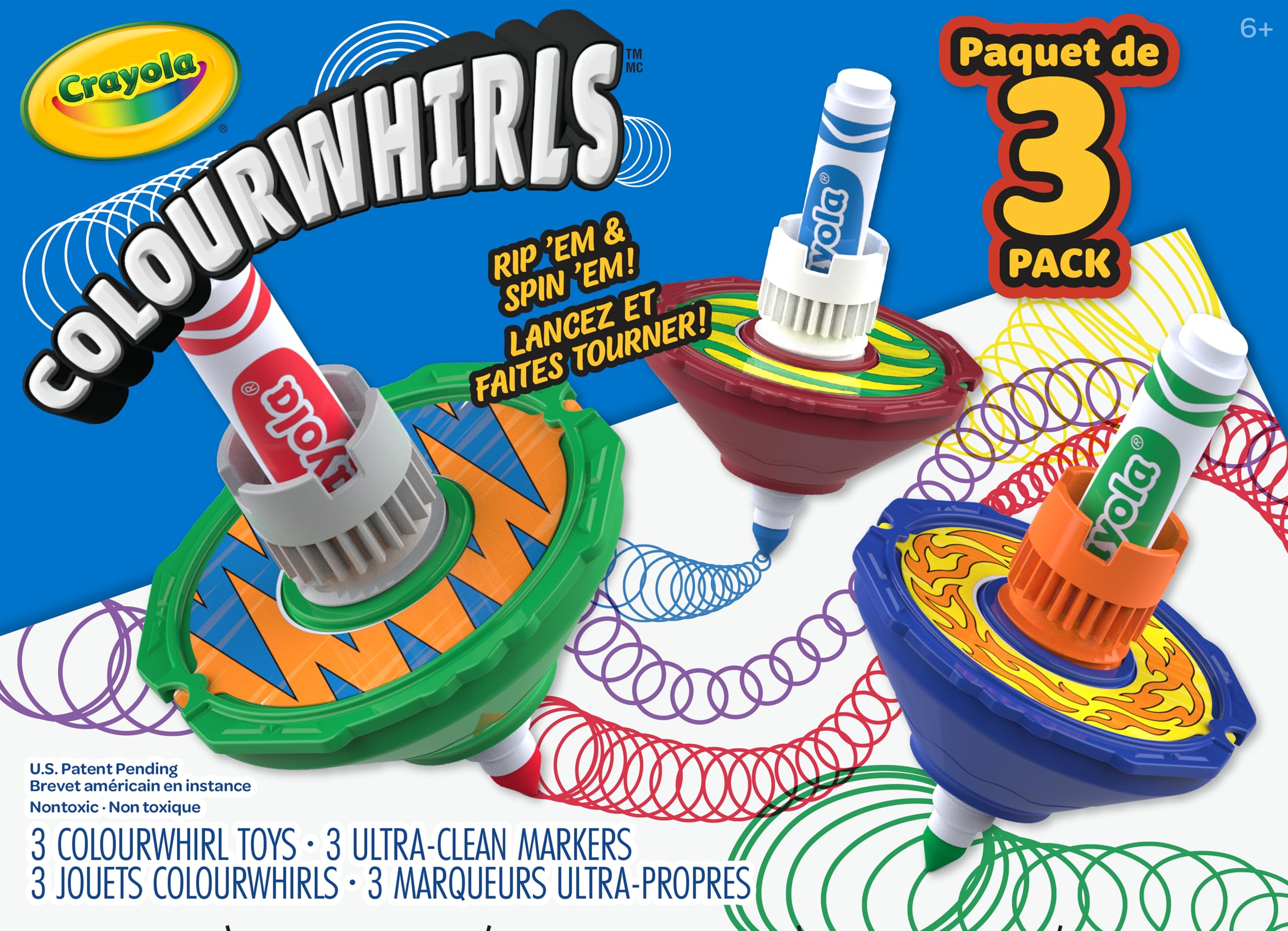 Crayola Colourwhirls (3ct), Spin Art Toy, Battling Spinning Top Toy for Kids, 1 Launcher, Arts & Crafts Kit, Gift for Boys & Girls, Ages 6, 7, 8
