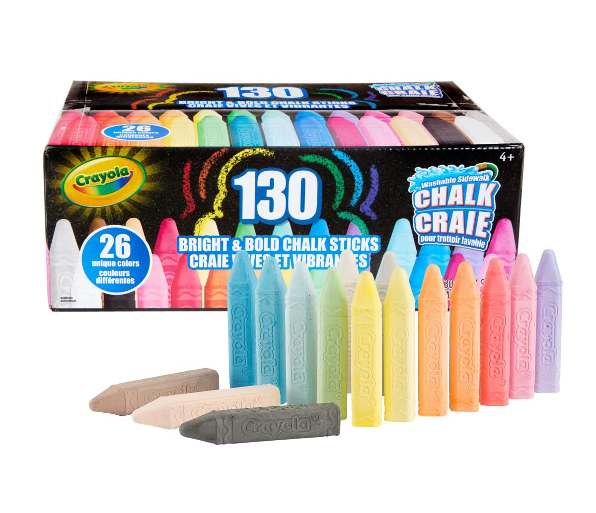 Crayola Washable Outdoor Sidewalk Chalk Collection (130ct), Bulk Anti-Roll Chalk Sticks for Kids, Outdoor Toys & Activities for Kids, Gifts, Ages 4, 5, 6