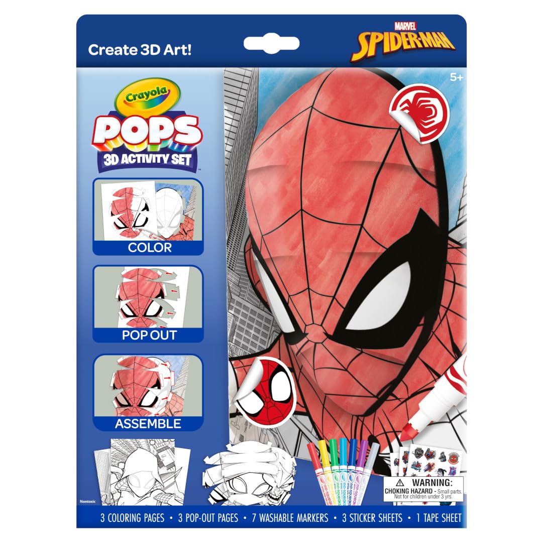 Crayola POPs 3D Kids Art Set, Spiderman Coloring Book Alternative, Gift for Boys & Girls, Ages 5+