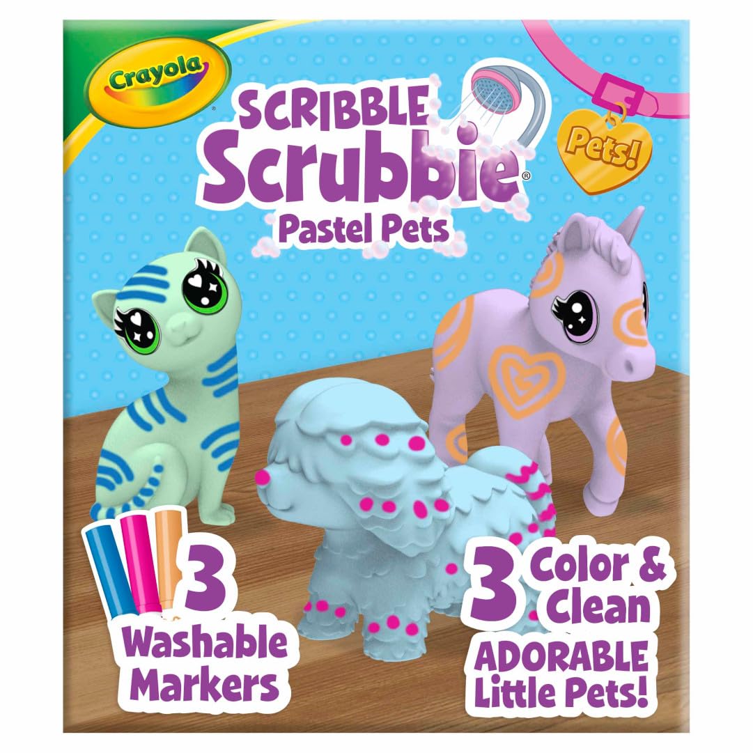 Crayola Scribble Scrubbie Pastel Pets (3ct), Grooming Animal Toy for Kids, Washable Animal Figurine, Kids Gift, Toys for Girls & Boys, 3+