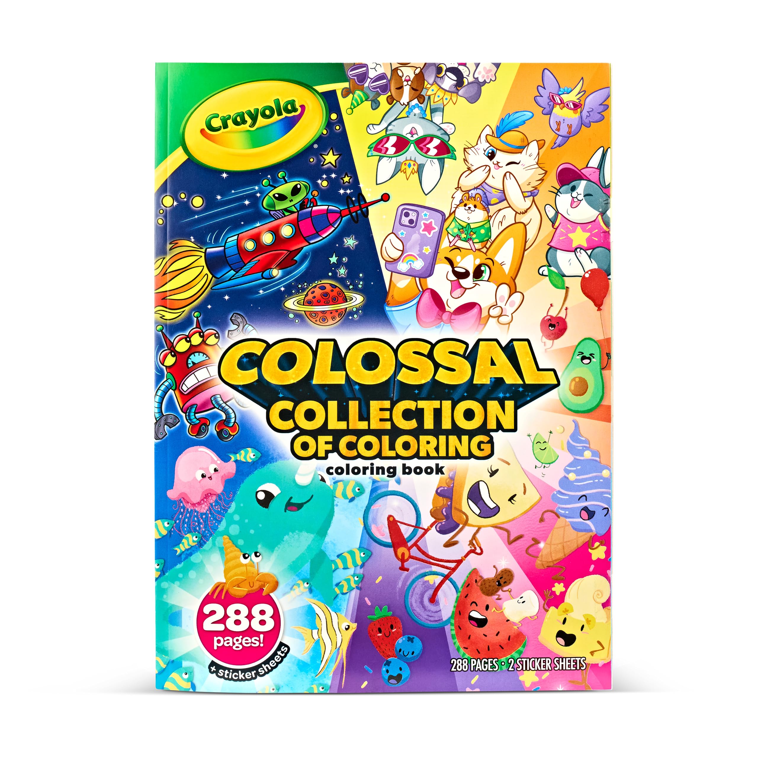 Crayola Colossal Collection of Coloring, 288 Coloring Book Pages, 2 Sticker Sheets, Coloring Book for Kids & Adults, Toddler Travel Activity, 3+