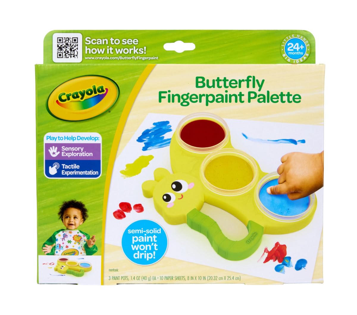 Crayola Butterfly Fingerpaint Pallette (3ct), Washable & Spillproof Fingerpaint for Toddlers, Less Mess Paint, Toddler Gift, Ages 2+