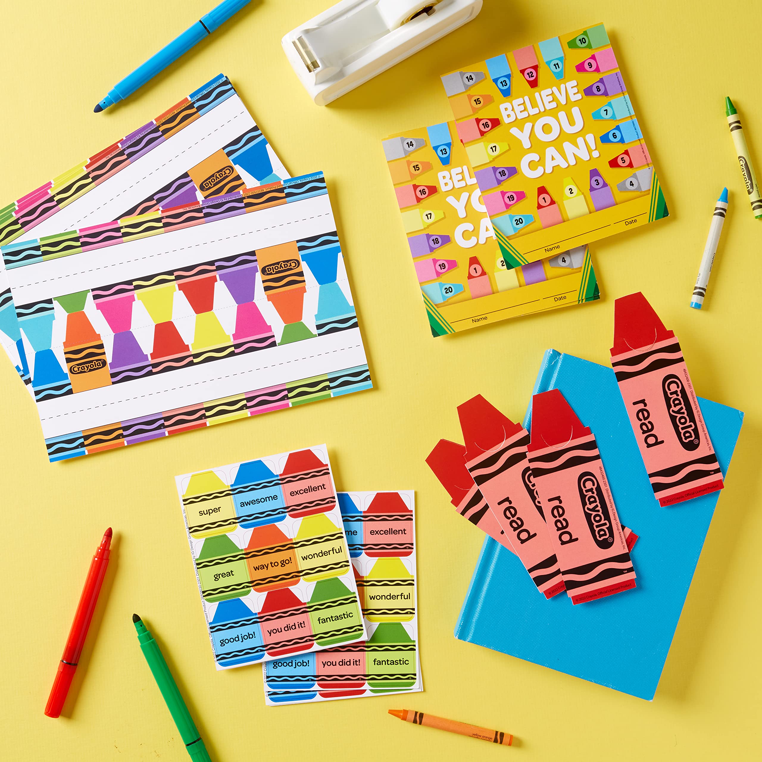 Eureka Crayola Colorful and Motivational Bookmarks for Students and Teachers, 2" x 6", 36 Pieces