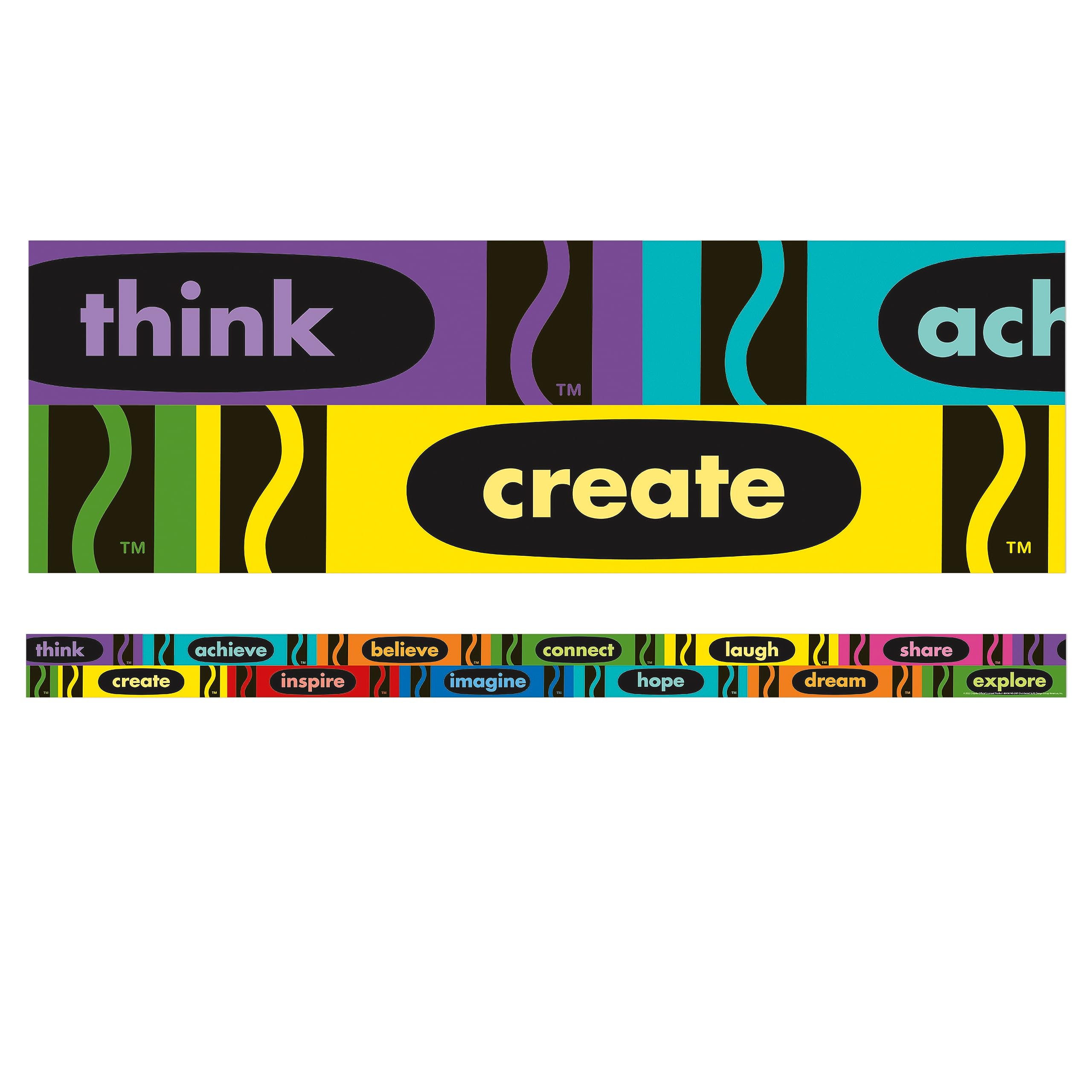 Eureka Crayola Inspirational Words Decorative Classroom and Bulletin Board Trim for Teachers, 2.25" Wide, 12 Strips for 37 Total Feet
