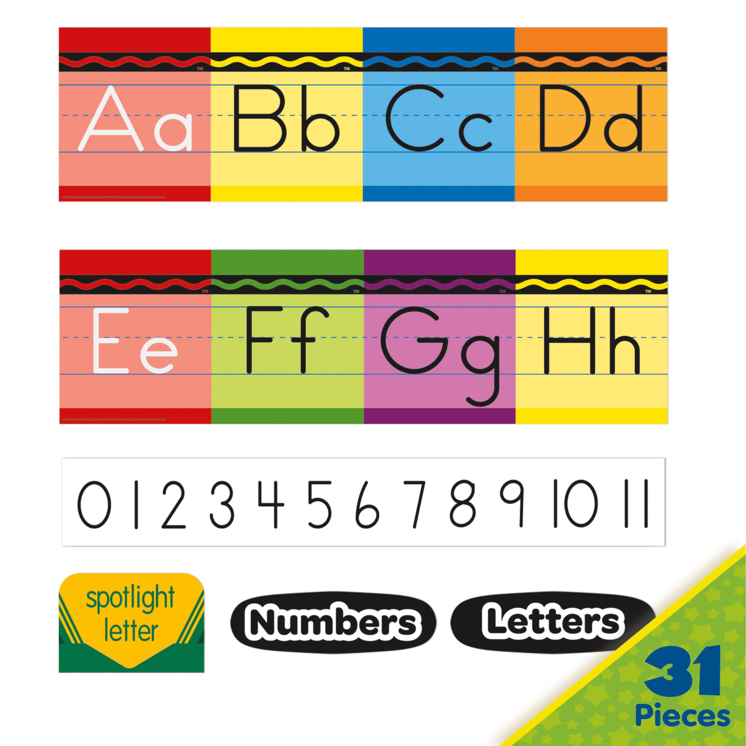 Eureka 847818 Crayola Crayons Mini Alphabet Bulletin Board Set for Teachers and Classrooms, Multicolor, 31pcs