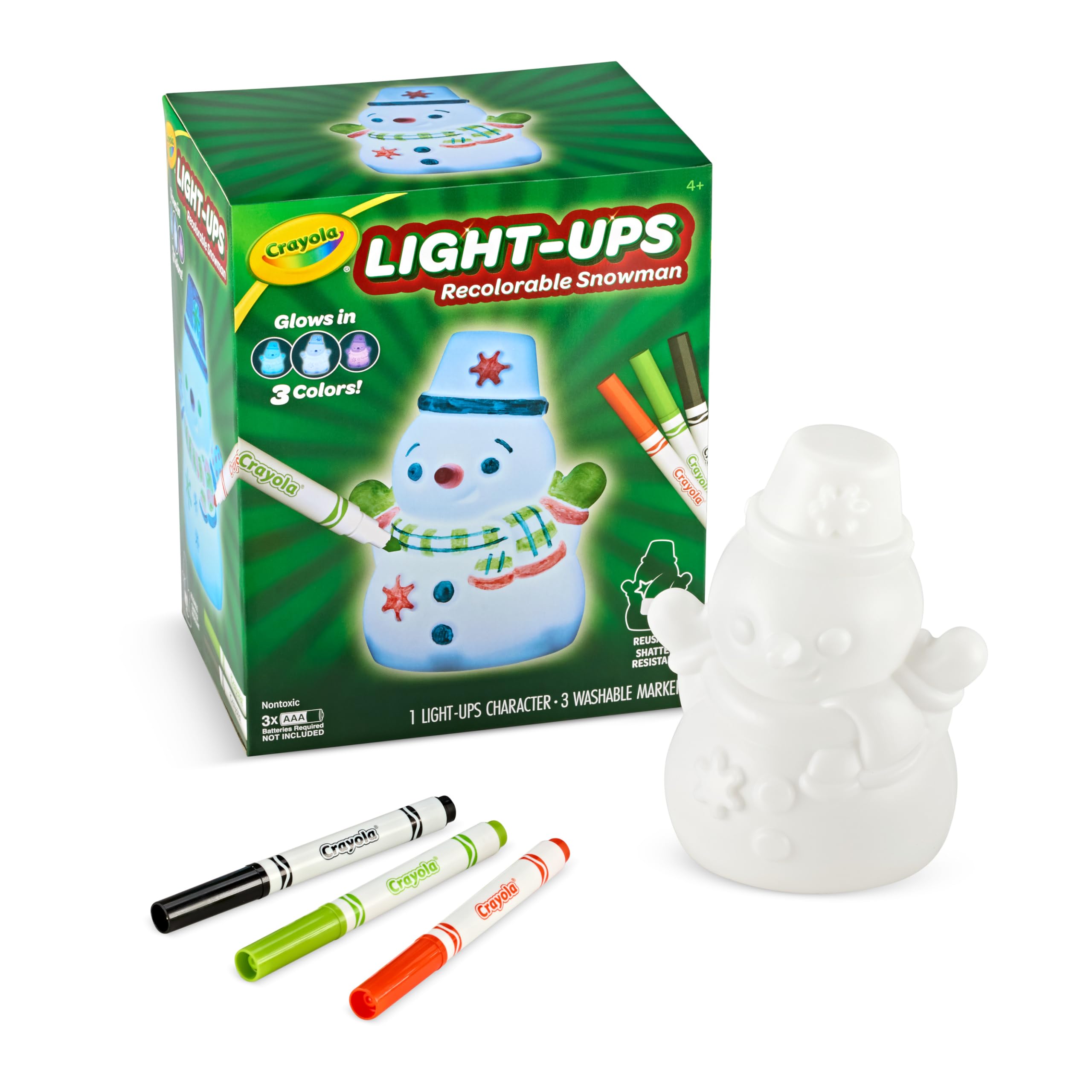 Crayola Light-Ups - Snowman, Light Up Snowman Toy, Christmas Gift for Grandkids & Kids, Reusable Coloring Craft Toy, Decoration for Indoors, Stocking Stuffers