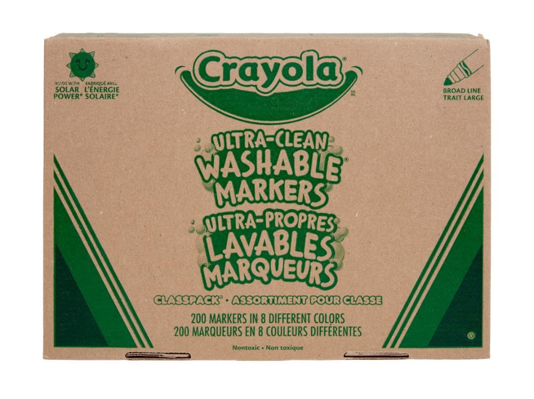 Crayola Broad Line Washable Markers - 200ct, Bulk Markers for Kids, 8 Assorted Colors, School Classroom Arts & Crafts Supplies for Teachers, Ages 3, 4, 5