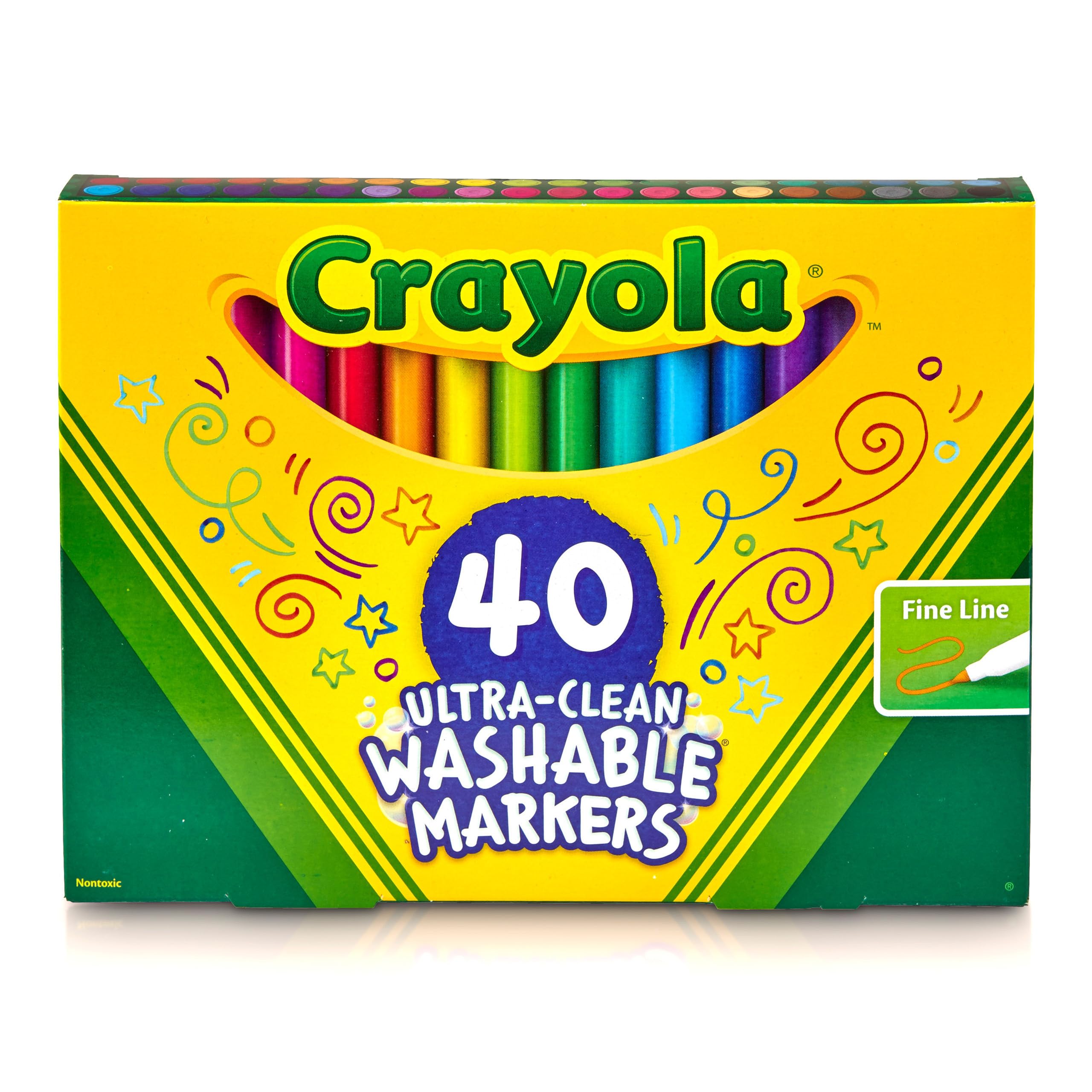 Crayola Ultra Clean Fine Line Washable Markers (40ct), Colored Markers for Kids, Fine Tip, Coloring Book Art Supplies, Gifts for Kids, Ages 3, 4, 5