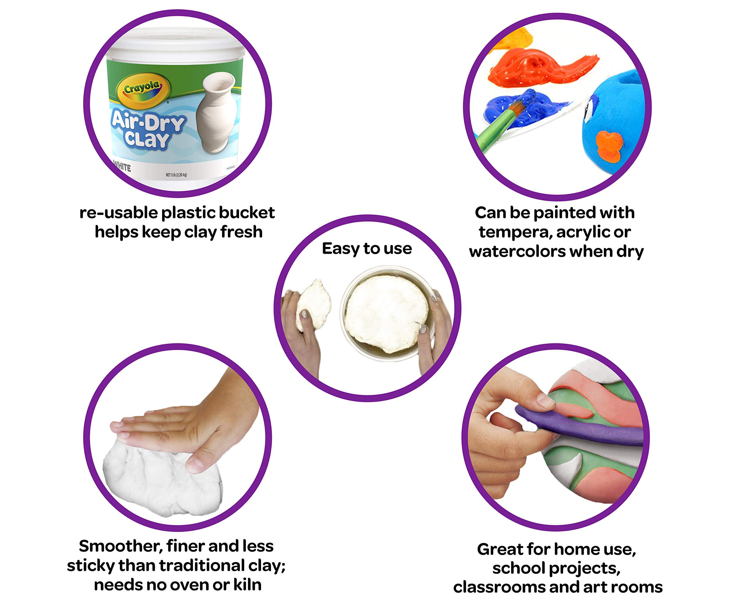 Crayola Air Dry Clay, White, 5Lb Bucket, No Bake Clay for Kids, Gift