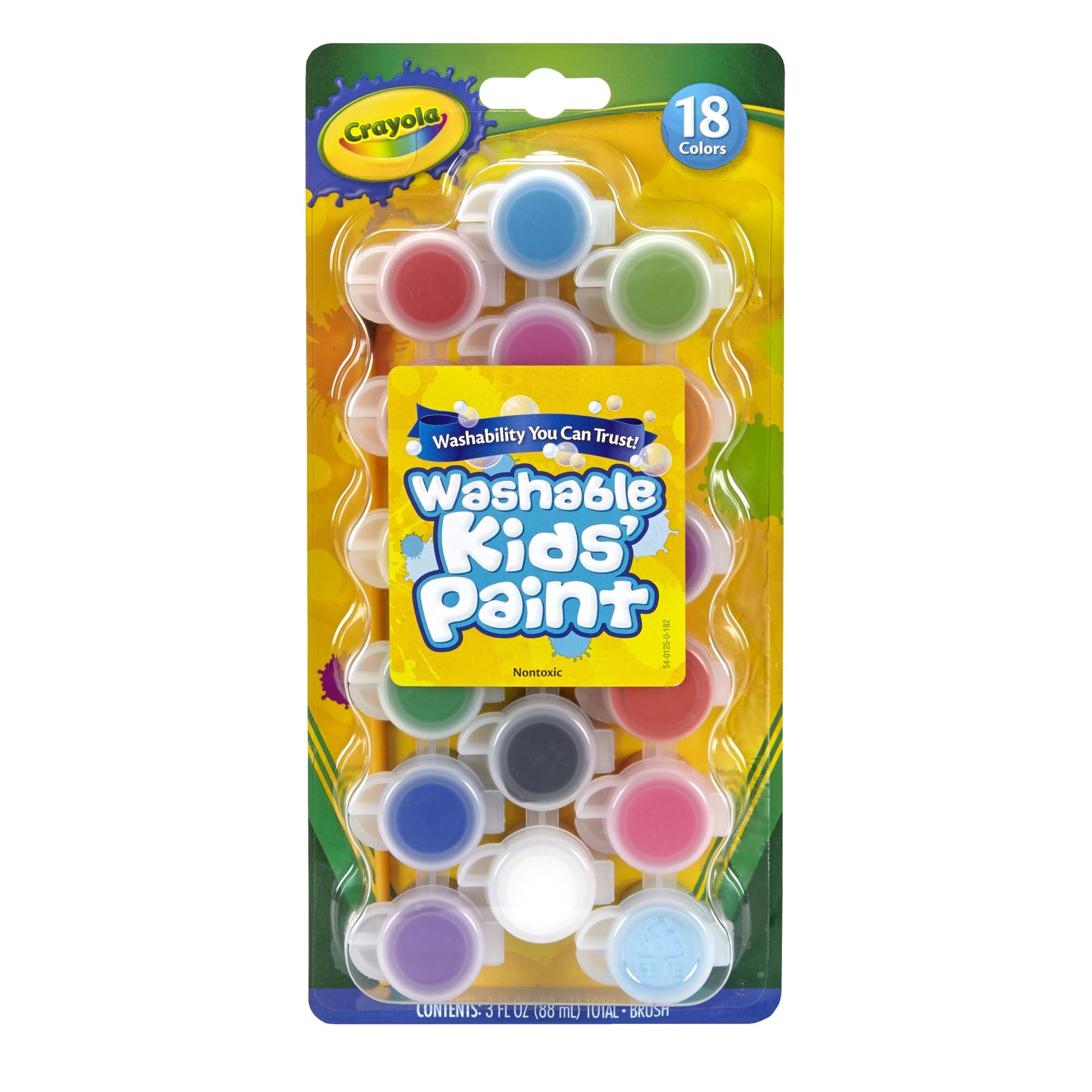Crayola Washable Kids Paint Set & Paintbrush, Painting Supplies, 18 Count