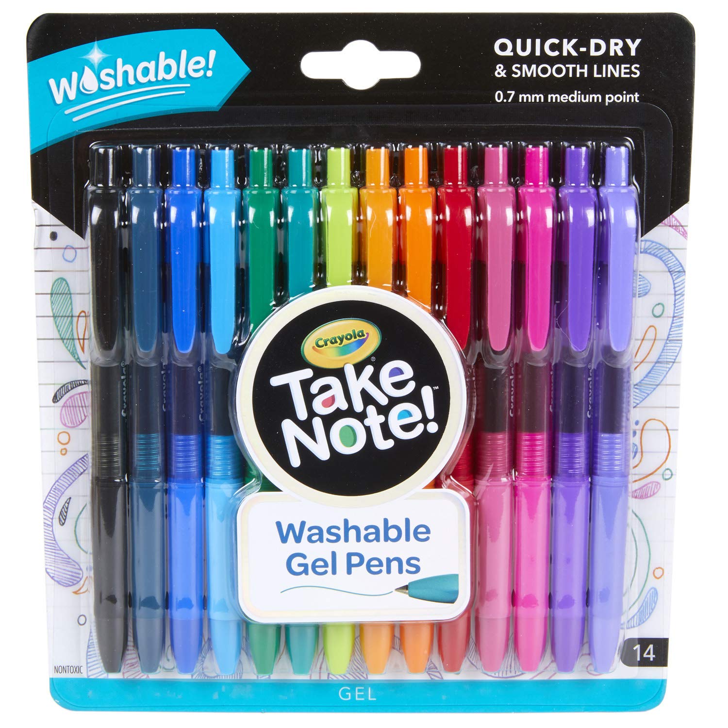Crayola Colored Gel Pens for Kids and Adult Coloring, Washable Pens Medium Point, 14 Count