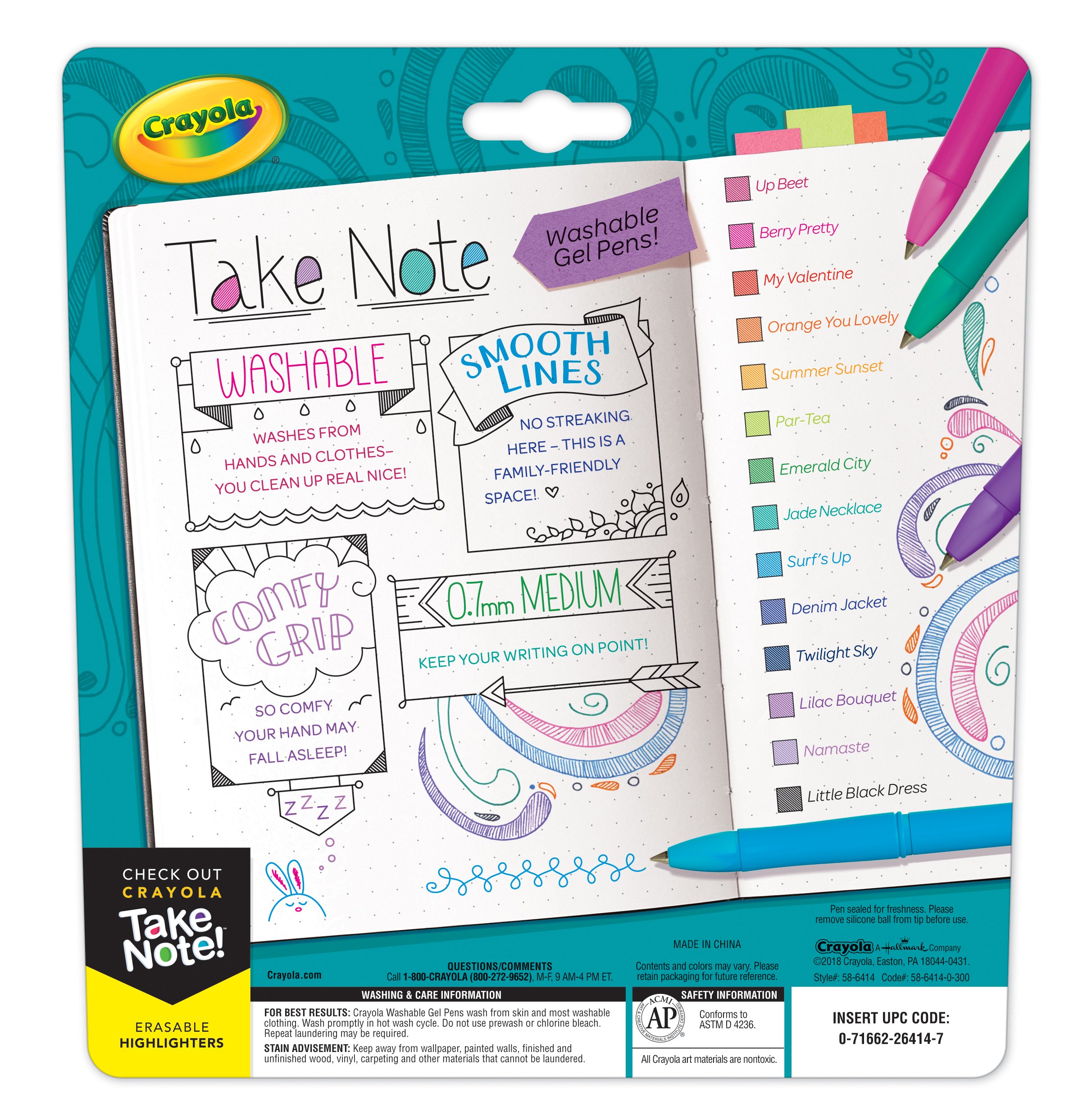 Crayola Colored Gel Pens for Kids and Adult Coloring, Washable Pens Medium Point, 14 Count