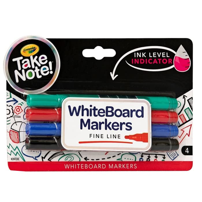 Crayola Take Note Dry Erase Markers, Fine Line, 4 Count