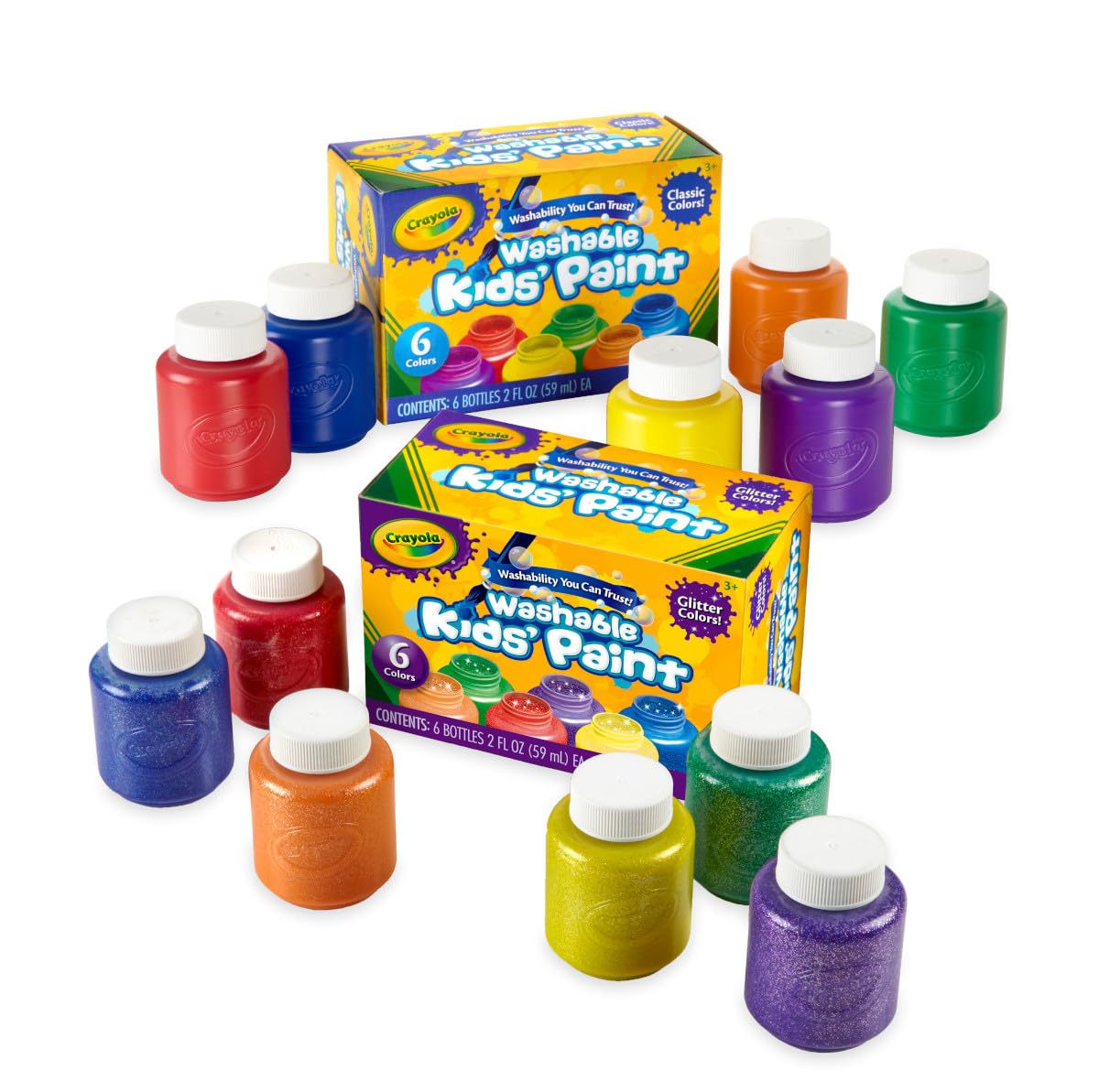 Crayola Washable Kids Paint Set (12ct), Classic and Glitter Paint for Kids, Arts & Crafts Supplies for Classrooms, Toddler Painting Kit, Gifts, Ages 3, 4, 5 [Amazon Exclusive]