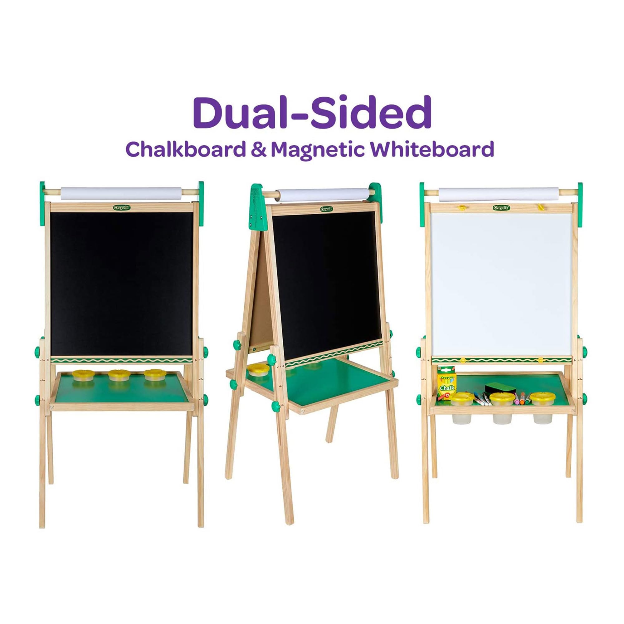 Crayola Wooden Art Easel for Kids, 2-in-1 Dry Erase Board & Chalkboard, Gifts for Toddlers, Ages 3, 4, 5