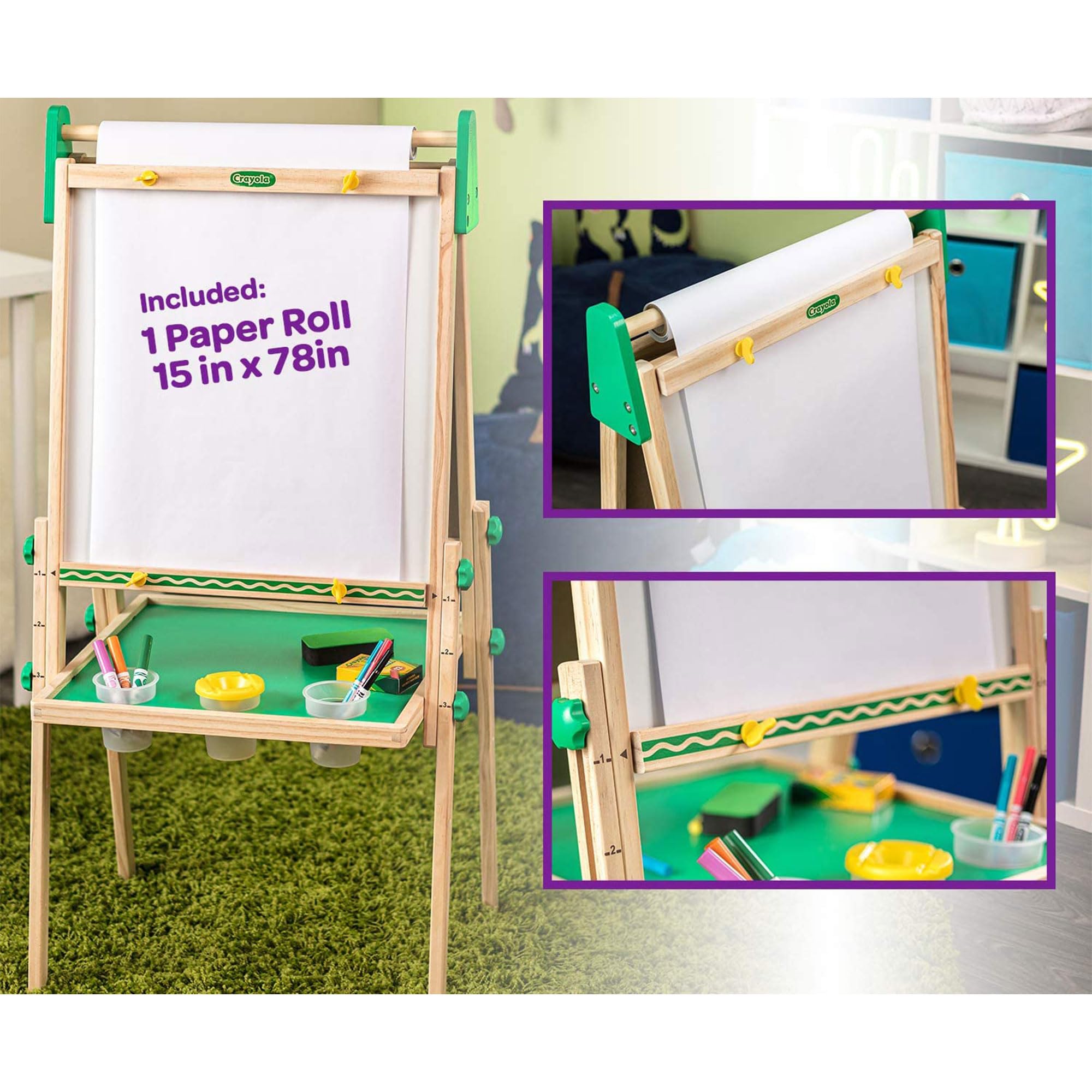 Crayola Wooden Art Easel for Kids, 2-in-1 Dry Erase Board & Chalkboard, Gifts for Toddlers, Ages 3, 4, 5