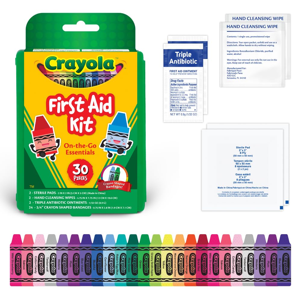 Crayola First Aid Kit, 30 Pieces | First Aid Kit for Kids & Adults, Travel-Friendly Compact for Home, Car, Camping, and Traveling