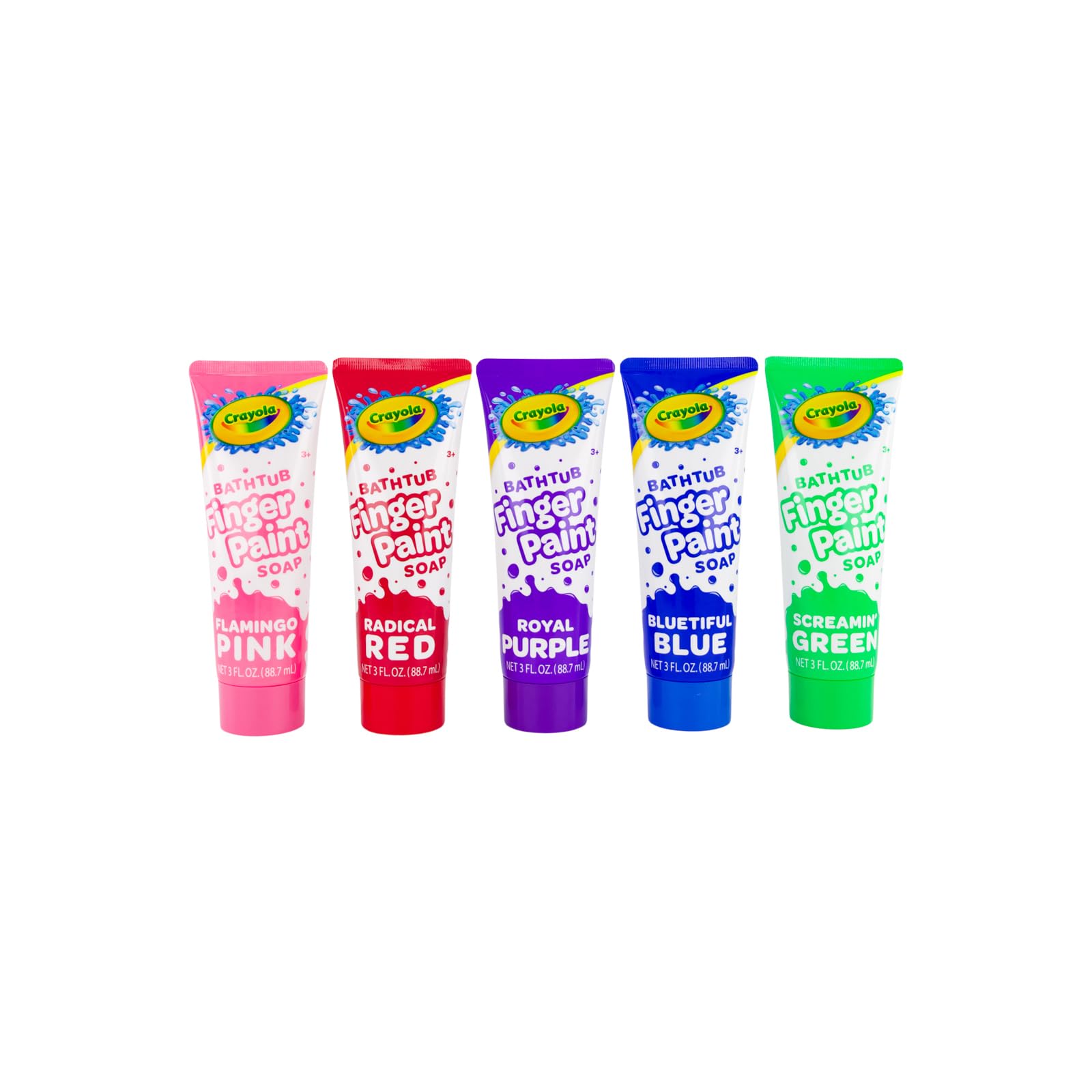 Crayola Bathtub Fingerpaint 5 Color Variety Pack, 3 Ounce Tubes (Bluetiful Blue, Screamin' Green, Radical Red, Flamingo Pink, Royal Purple) Color Your Bath Easily Washable Finger Paints