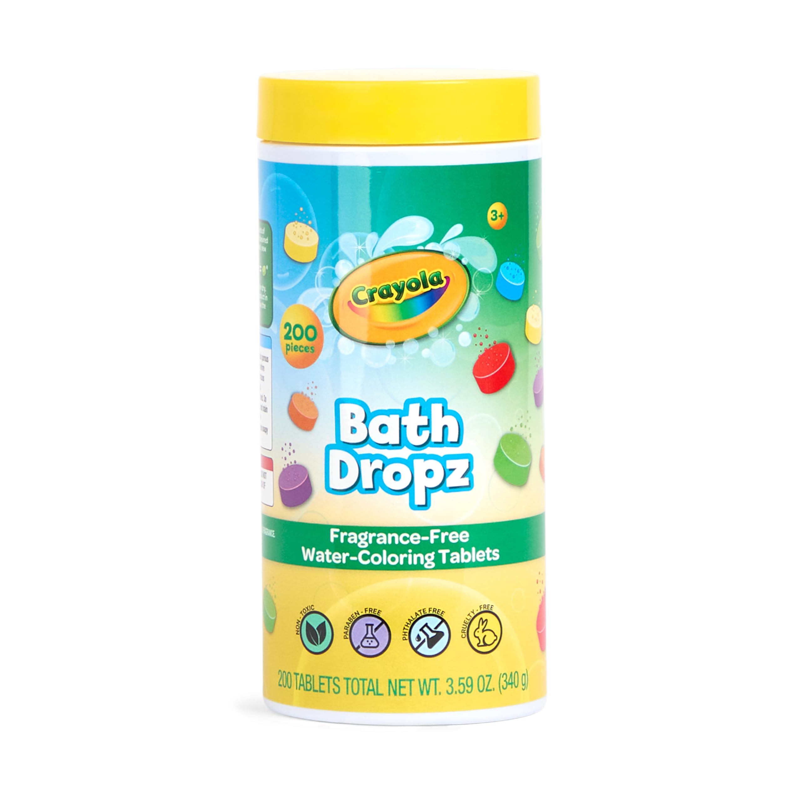 Crayola Bath Dropz Color Changing Tablets, 200 Piece Fizzies Bath Bombs in Assorted Colors, Fragrance Free, Water-Coloring Tablets
