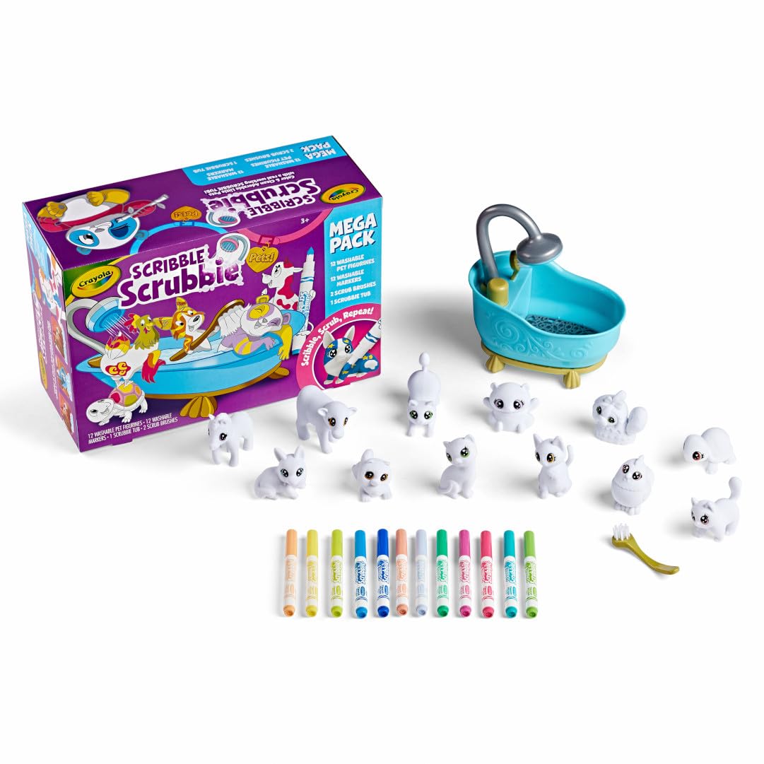 Crayola Scribble Scrubbie Pets Mega Set (25+ pcs), Reusable Pet Care Toy, Toys for Girls & Boys, Gift for Kids, Ages 3, 4, 5