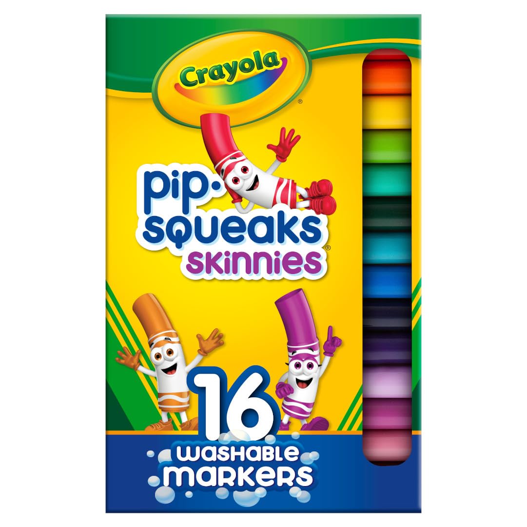 Crayola Pip Squeaks Skinnies Washable Marker Set (16ct), Mini Markers for Toddlers, Thin Coloring Markers for Kids, Toddler Arts & Craft Supplies