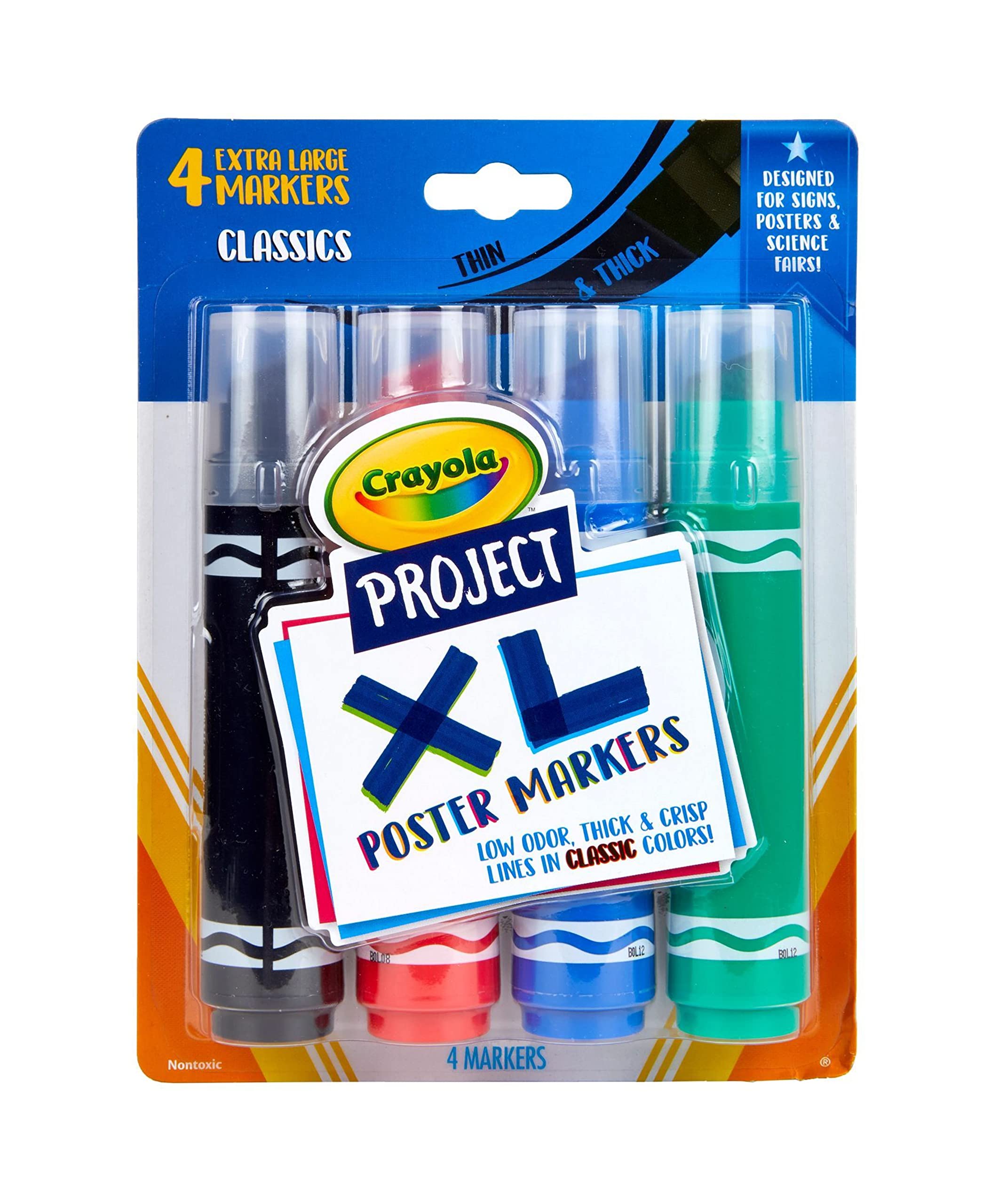 Crayola XL Poster Markers, Assorted Classic Colors, School Supplies, 4 Count