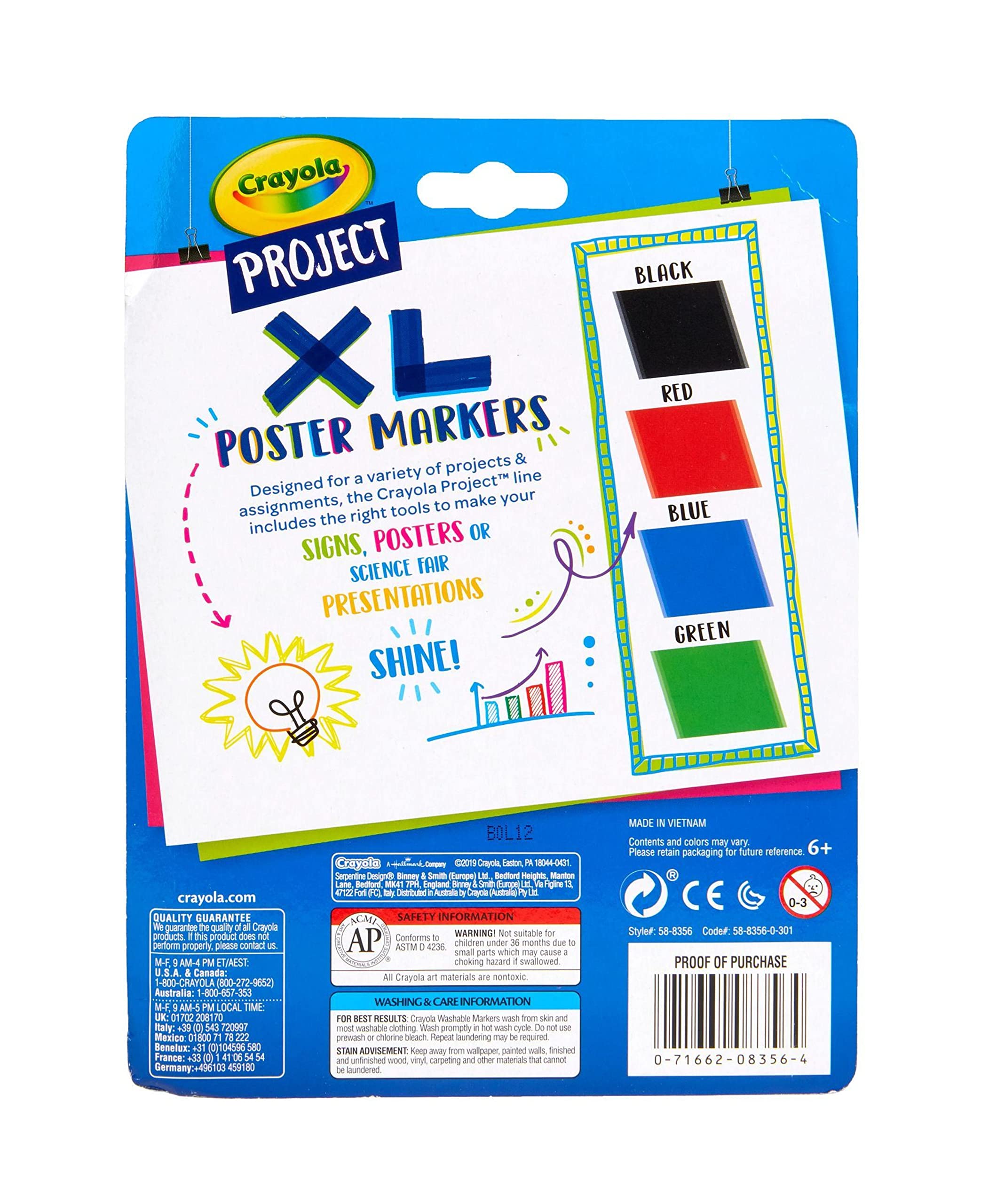 Crayola XL Poster Markers, Assorted Classic Colors, School Supplies, 4 Count 6 Crayola XL Poster Markers, Assorted Classic Colors, School Supplies, 4 Count