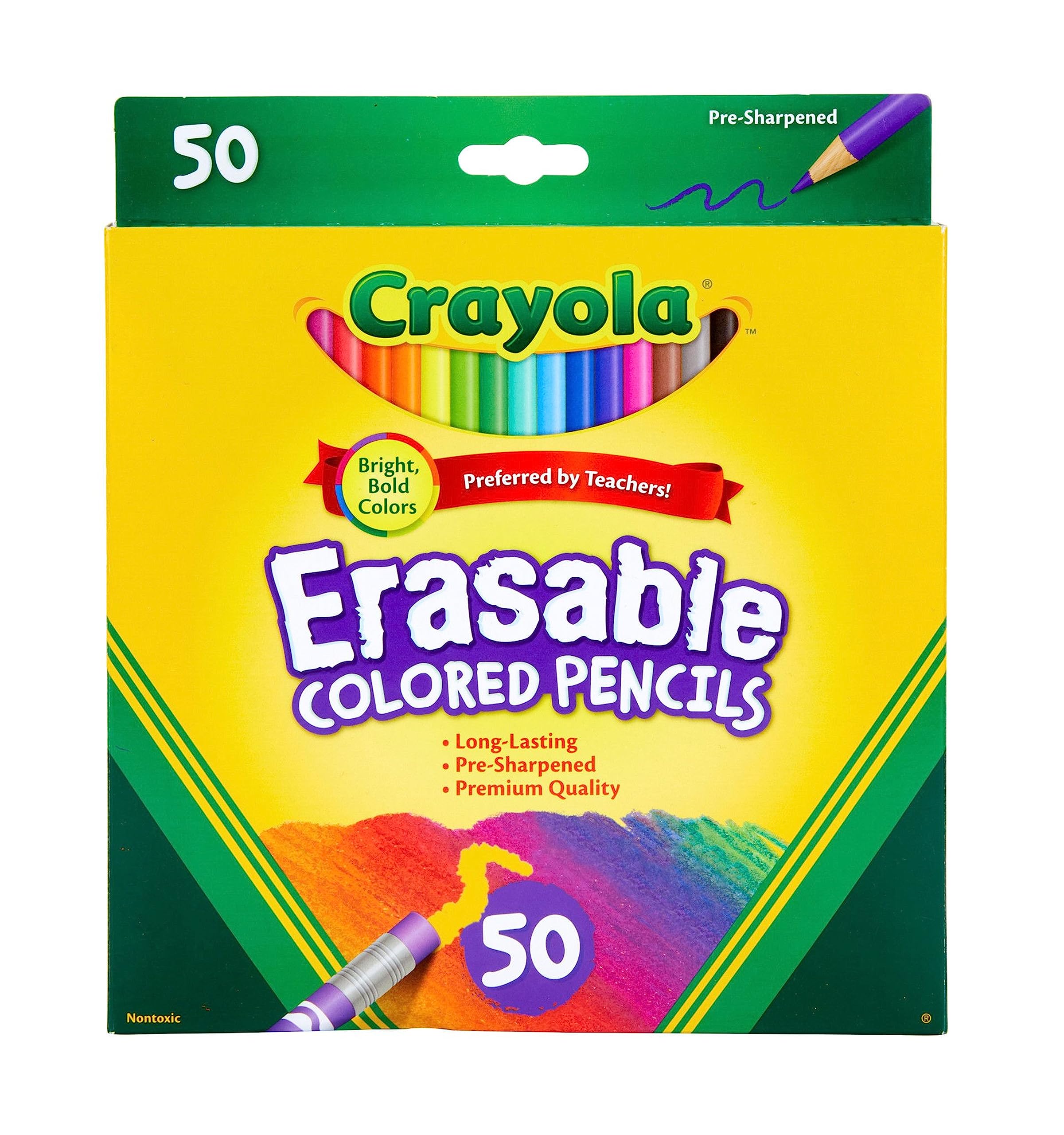 Crayola Erasable Colored Pencils (50ct), Bulk Colored Pencil Set, Pencils for Adult Coloring Books, Art Supplies, Holiday Gift for Teens, 6, 7, 8 [Amazon Exclusive]