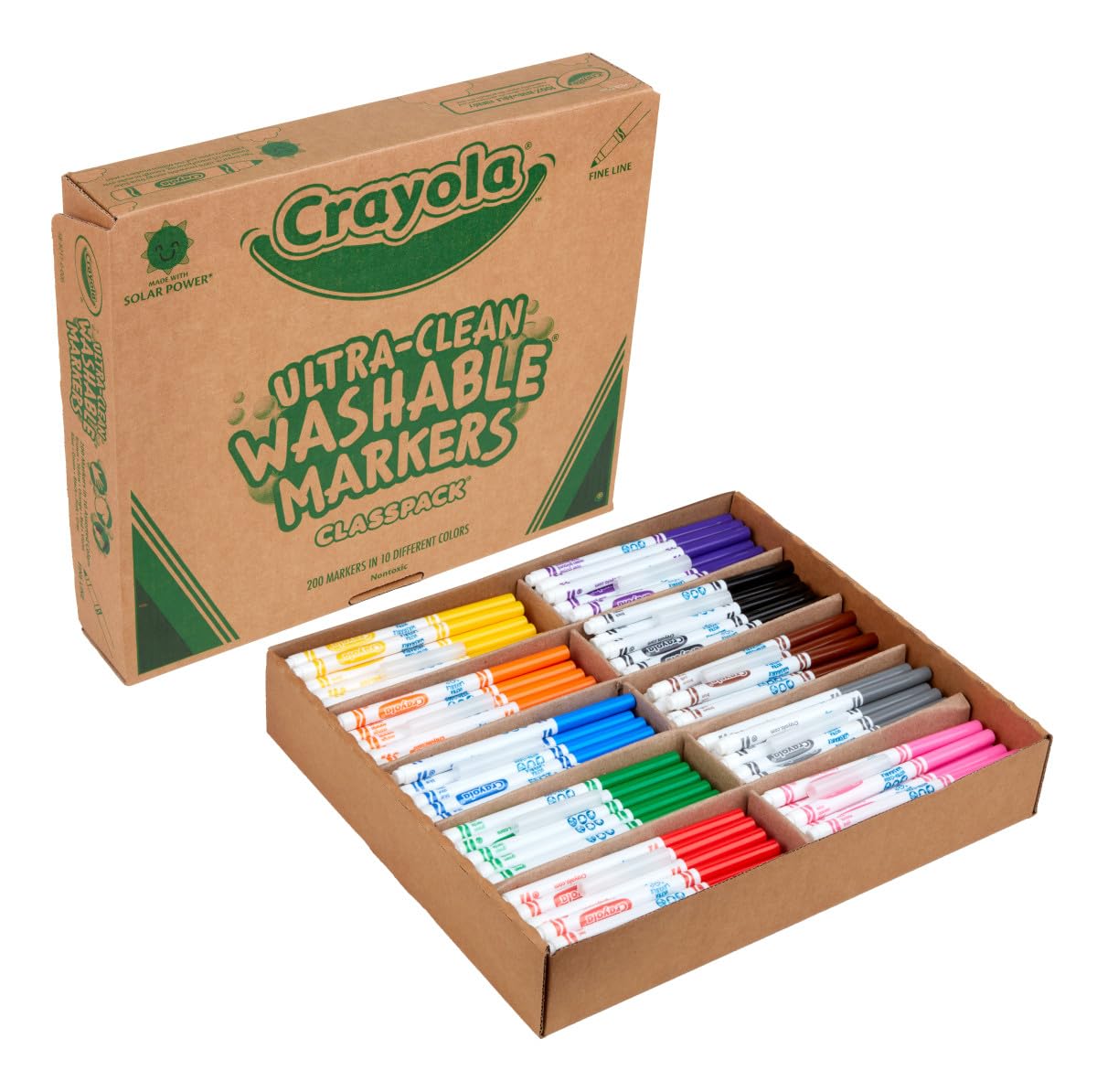 Crayola Ultra Clean Washable Markers Classpack (200ct), 10 Assorted Colors, Bulk Markers for Preschool, Kindergarten, Elementary Classrooms, Ages 3, 4, 5