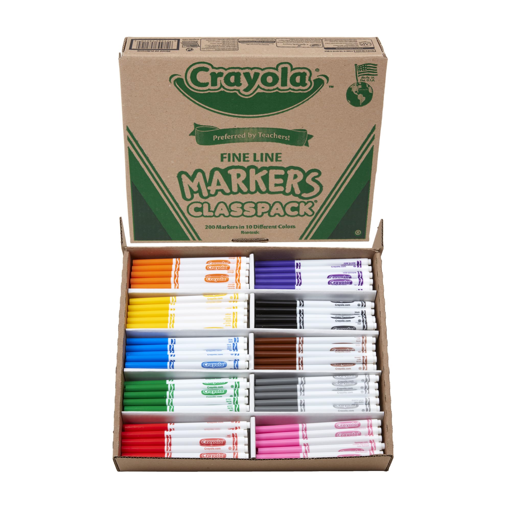 Crayola Fine Line Markers Classpack (200ct), Bulk Kids' Markers For Preschool, Kindergarten, Elementary School Classrooms, Teacher Classroom Must Haves