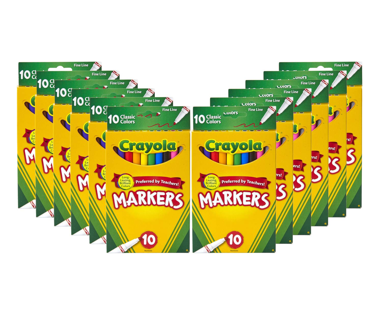 Crayola Fine Line Markers for Kids (12 Boxes), Bulk Coloring Markers for School, 10 Assorted Colors, Essential Teacher Classroom Supplies, Ages 3, 4, 5