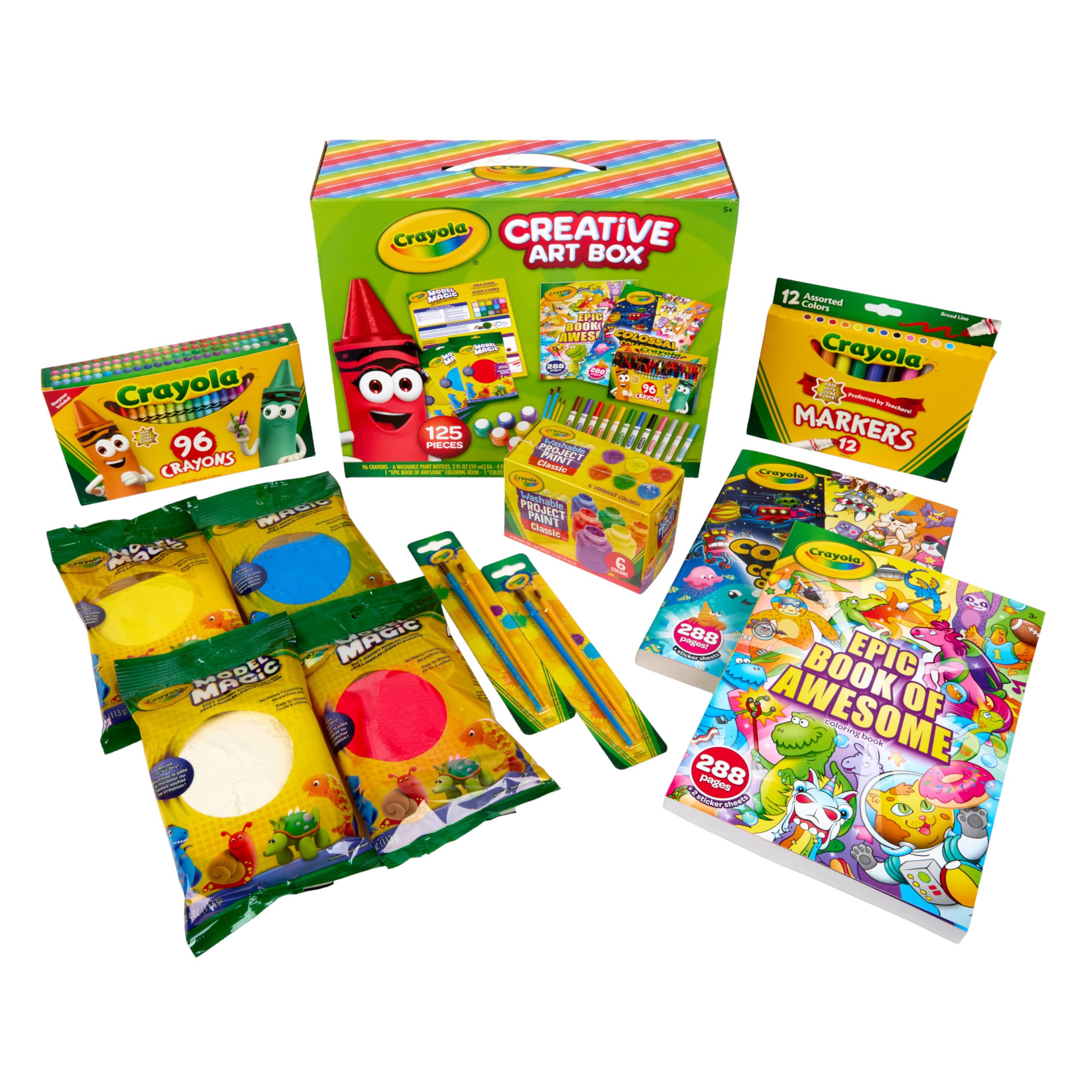 Crayola Art Set for Kids (125pcs), Art Supplies Kit with Giant Coloring Books, Washable Paints, Markers & Storage Box, Holiday & Christmas Gift for Kids, Ages 5+ [Amazon Exclusive]