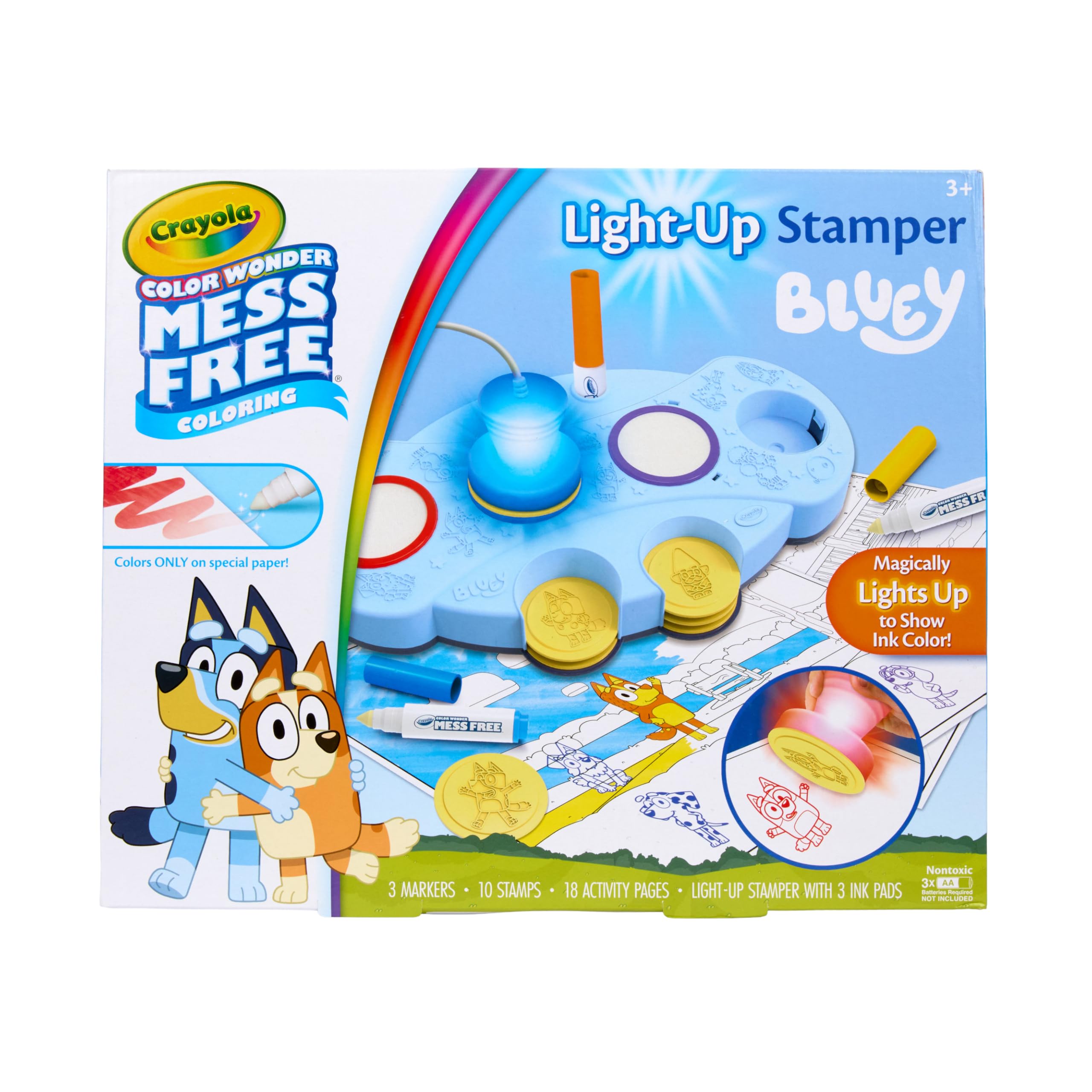 Crayola Magic Light Up Bluey Stamper Art Set, Toddler Mess Free Coloring & Stamping Kit, Holiday for Kids, Bluey Toys, Ages 3, 4, 5