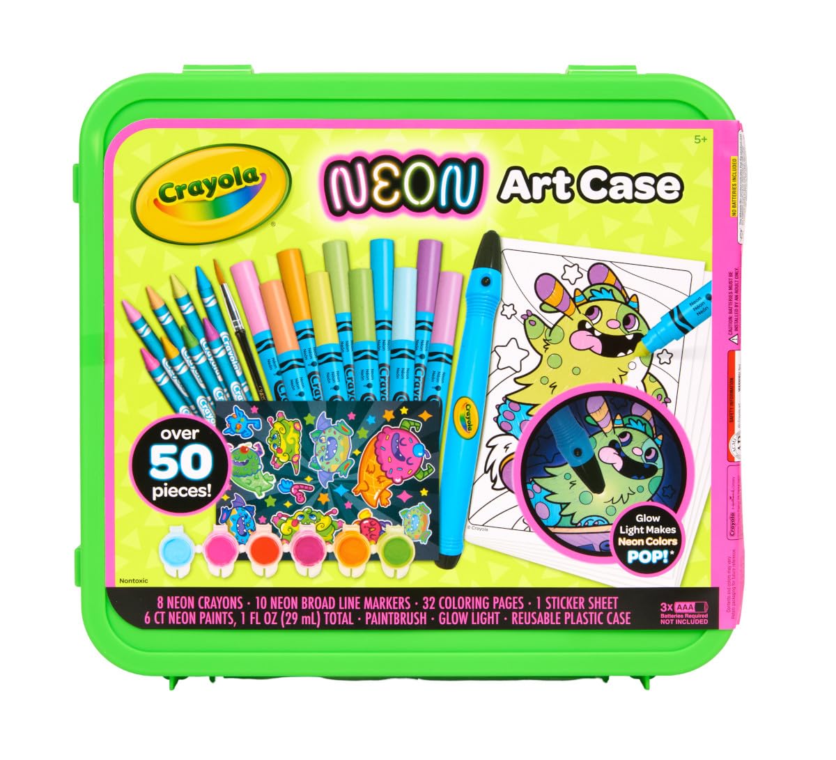 Crayola Neon Art Case (50+pcs), Holiday for Boys & Girls, Neon Paint, Markers & Crayons, Kids Glow in The Dark Art Set, Ages 5+