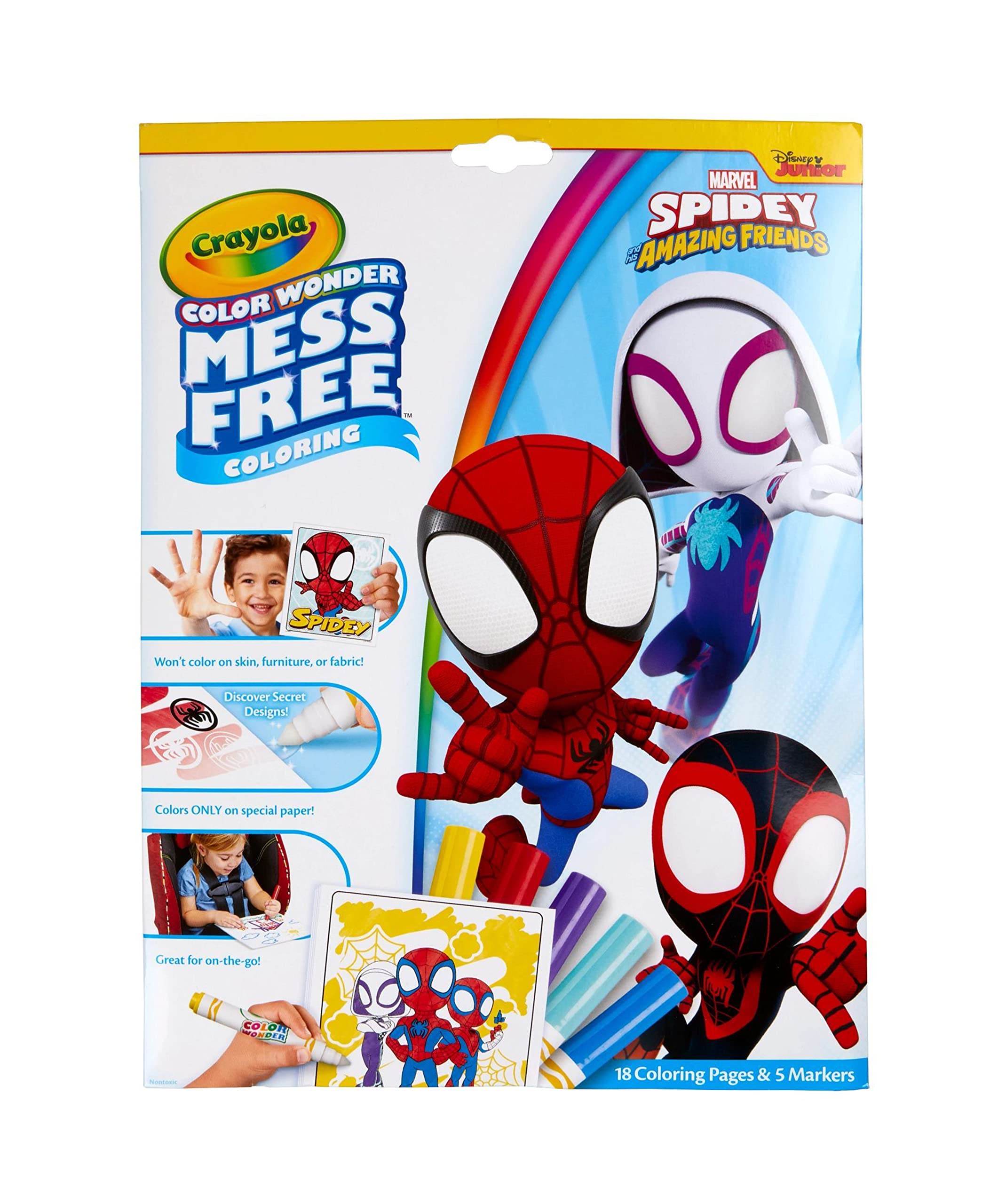 Crayola Spiderman Color Wonder Coloring Set, 18 Spiderman Mess Free Coloring Pages for Toddlers, Spiderman Toys, Gifts for Kids
