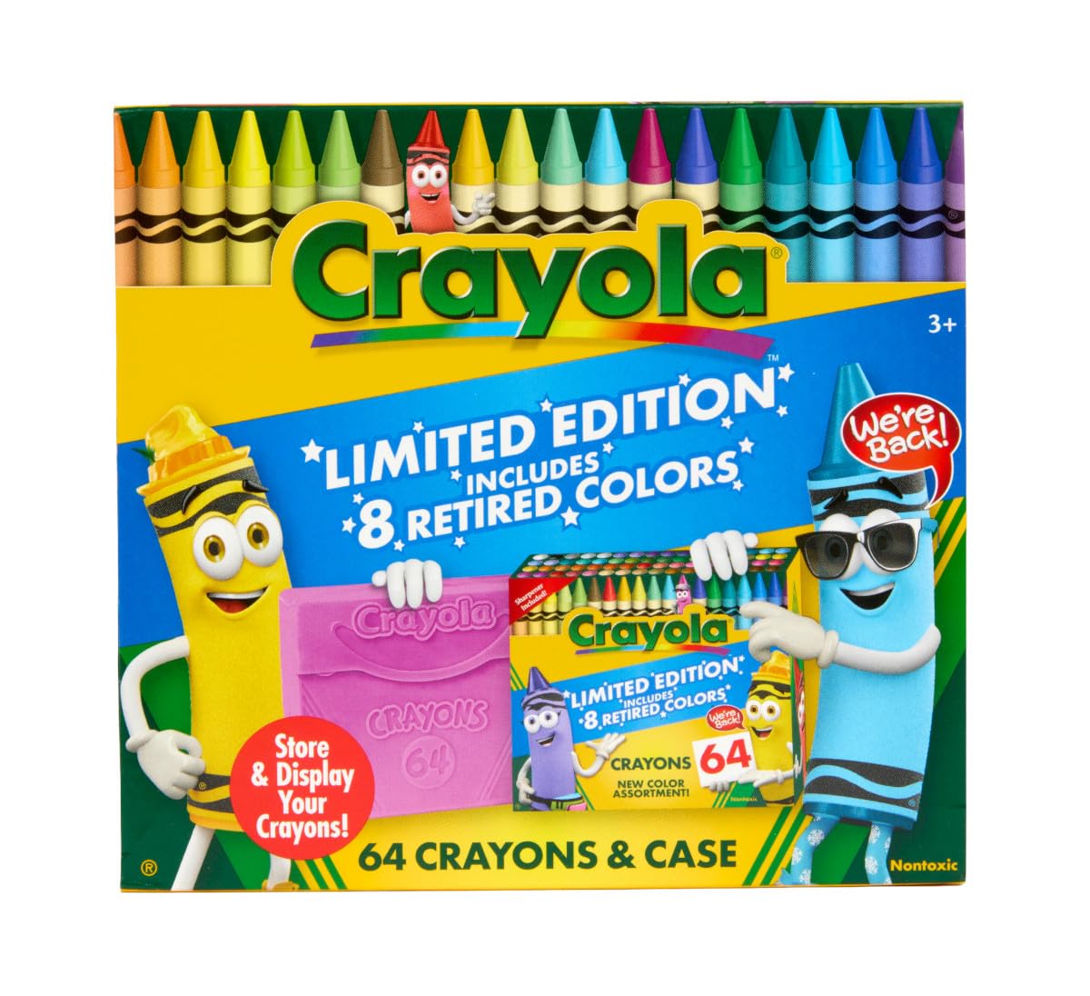 Crayola Crayon Box (64 Count), With Limited Edition Colors & Plastic Case, Arts & Crafts Coloring Supplies for Kids, Back to School Essentials, Ages 3+
