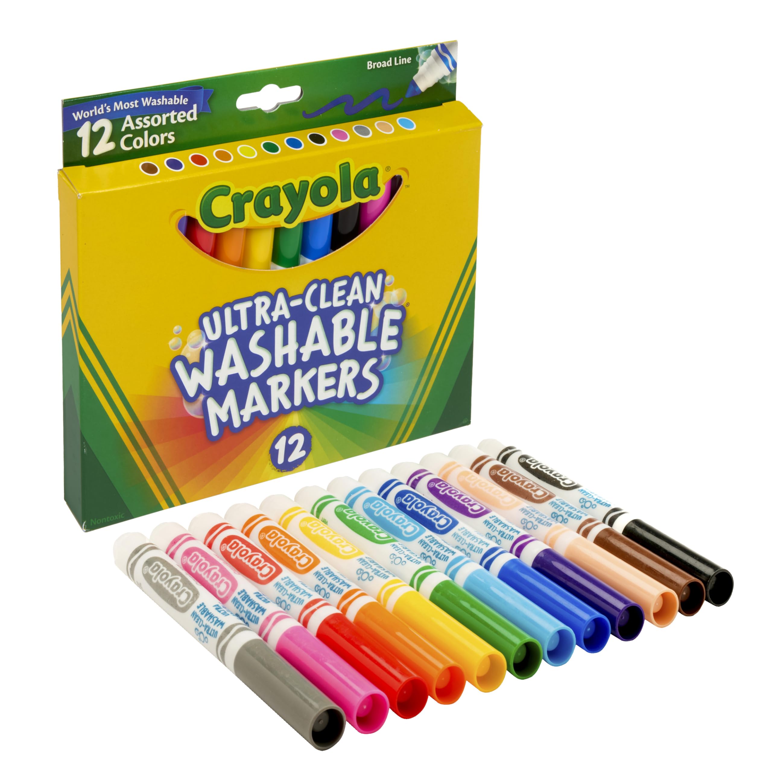 Crayola Broad Line Markers (12 Count), Washable Markers for Kids, Assorted Colors, Arts & Crafts Supplies, For Coloring Books & Art Projects, Ages 3+